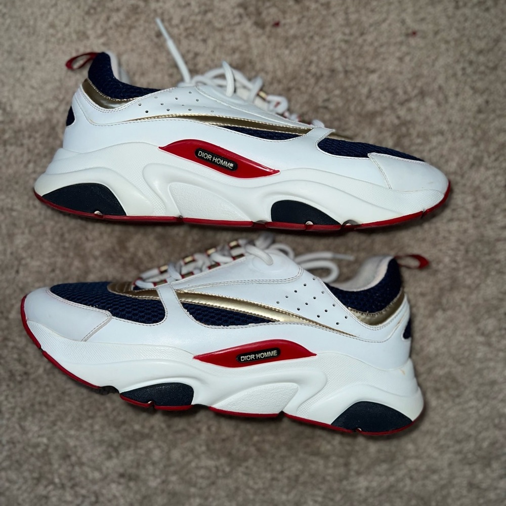 Dior White and Navy Sneakers with Red Accents